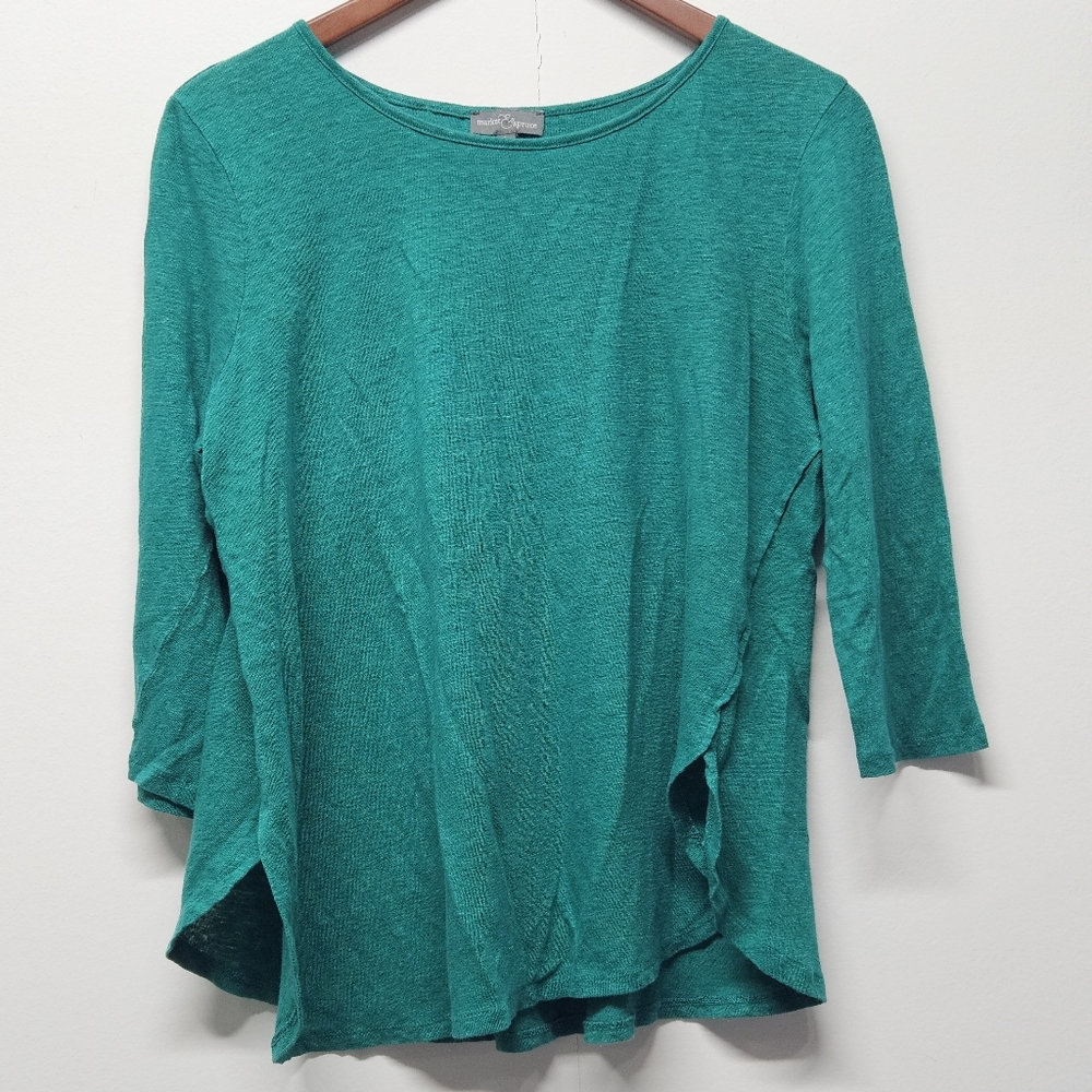 Market & Spruce 100% Linen Knit Top Blouse 3/4 Sleeve Size Large Kelly Green